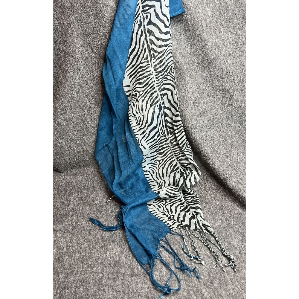 Teal and Zebra Printed Women's Scarf Lightweight Polyester With Fringe